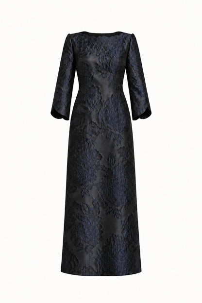 EMBOSSED FLORAL SILK TAFFETA DRESS