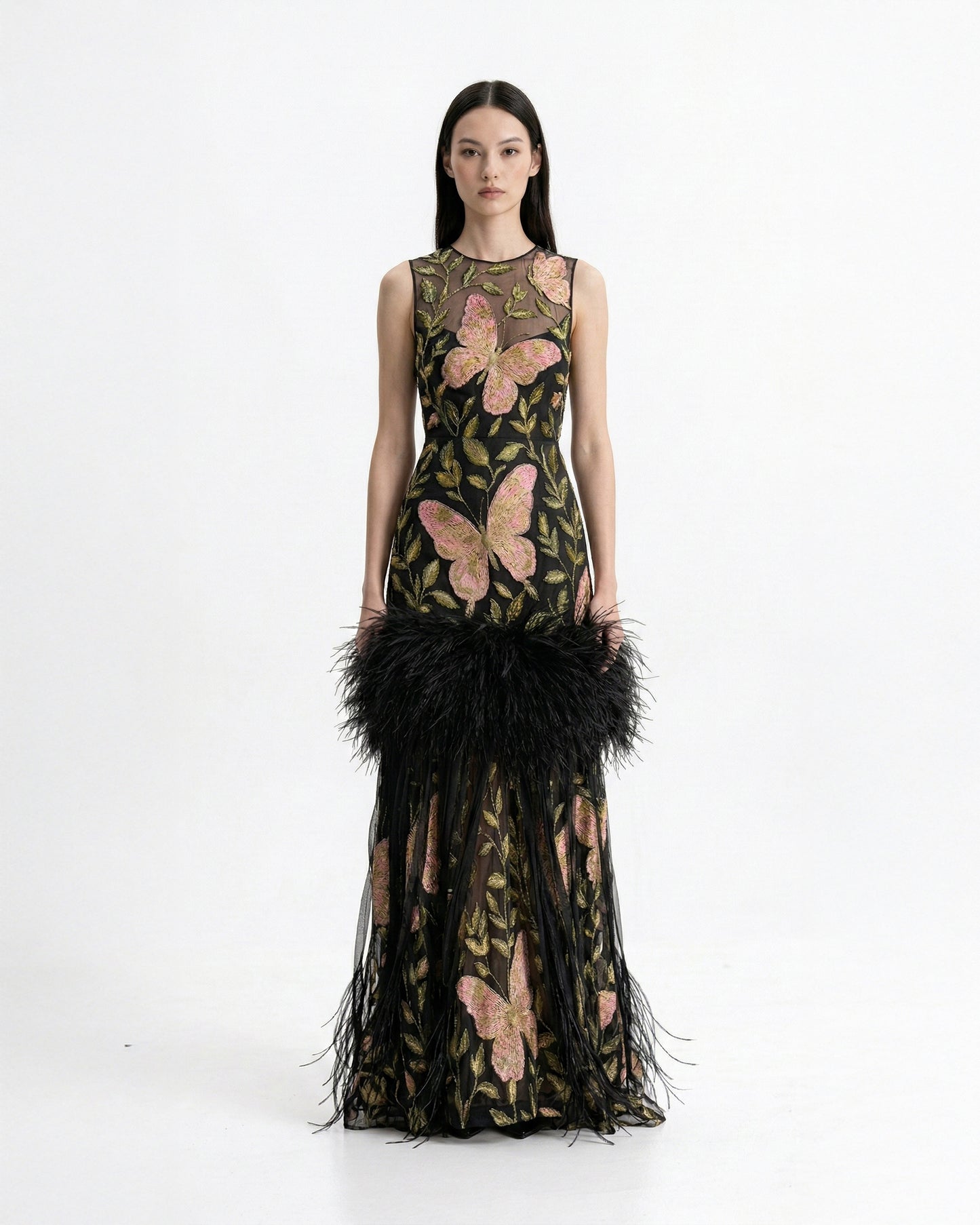 Embroidered Silk Organza Butterfly Gown