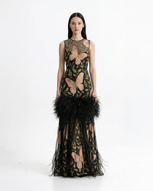 Embroidered Silk Organza Butterfly Gown