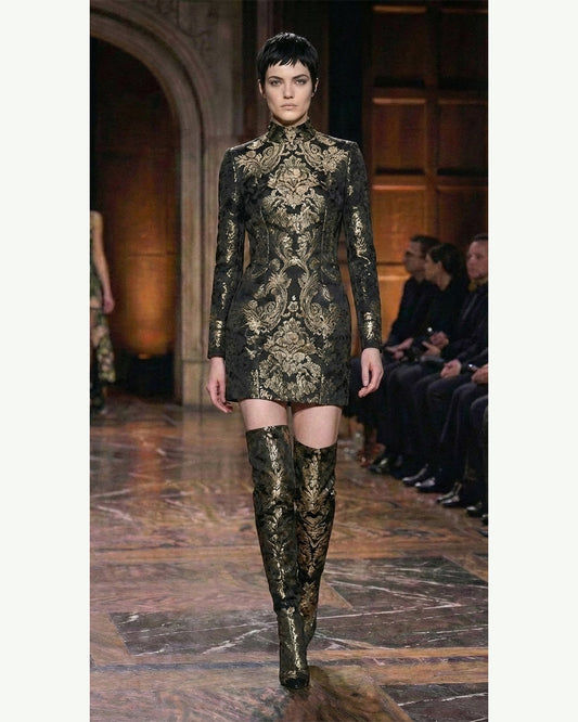 BROCADE HIGH-NECK MINI DRESS