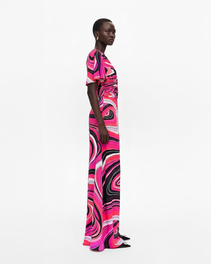 PRINTED SILK DRAPED GOWN