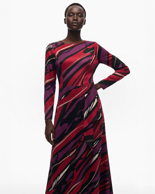 ABSTRACT PRINT SILK MIDI DRESS