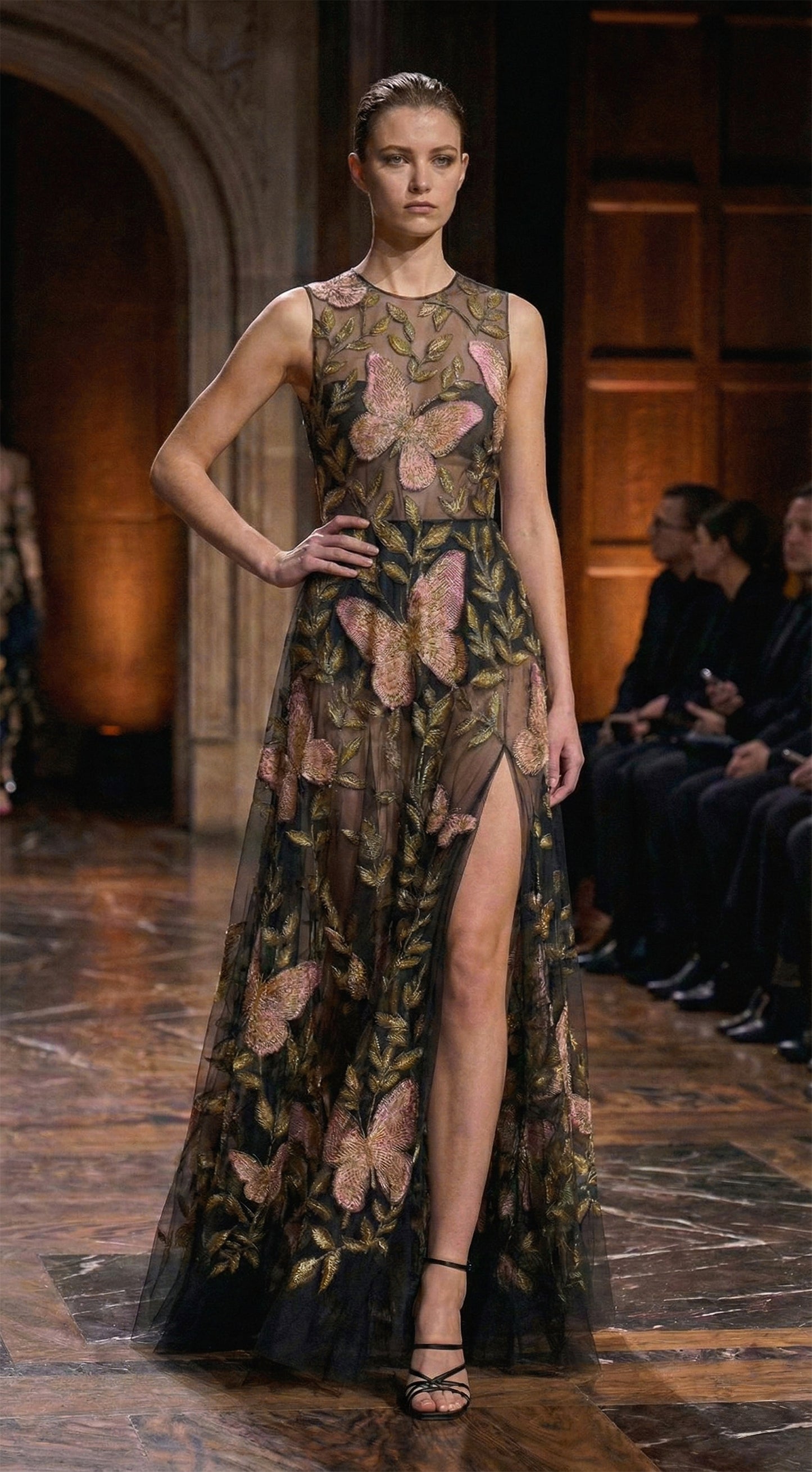 EMBROIDERED SILK ORGANZA BUTTERFLY GOWN