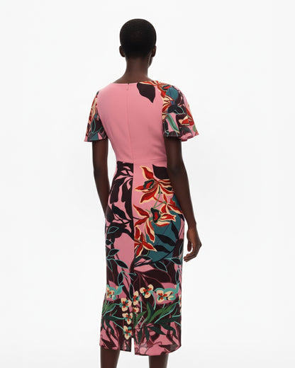 FLORAL PANEL SILK MIDI DRESS