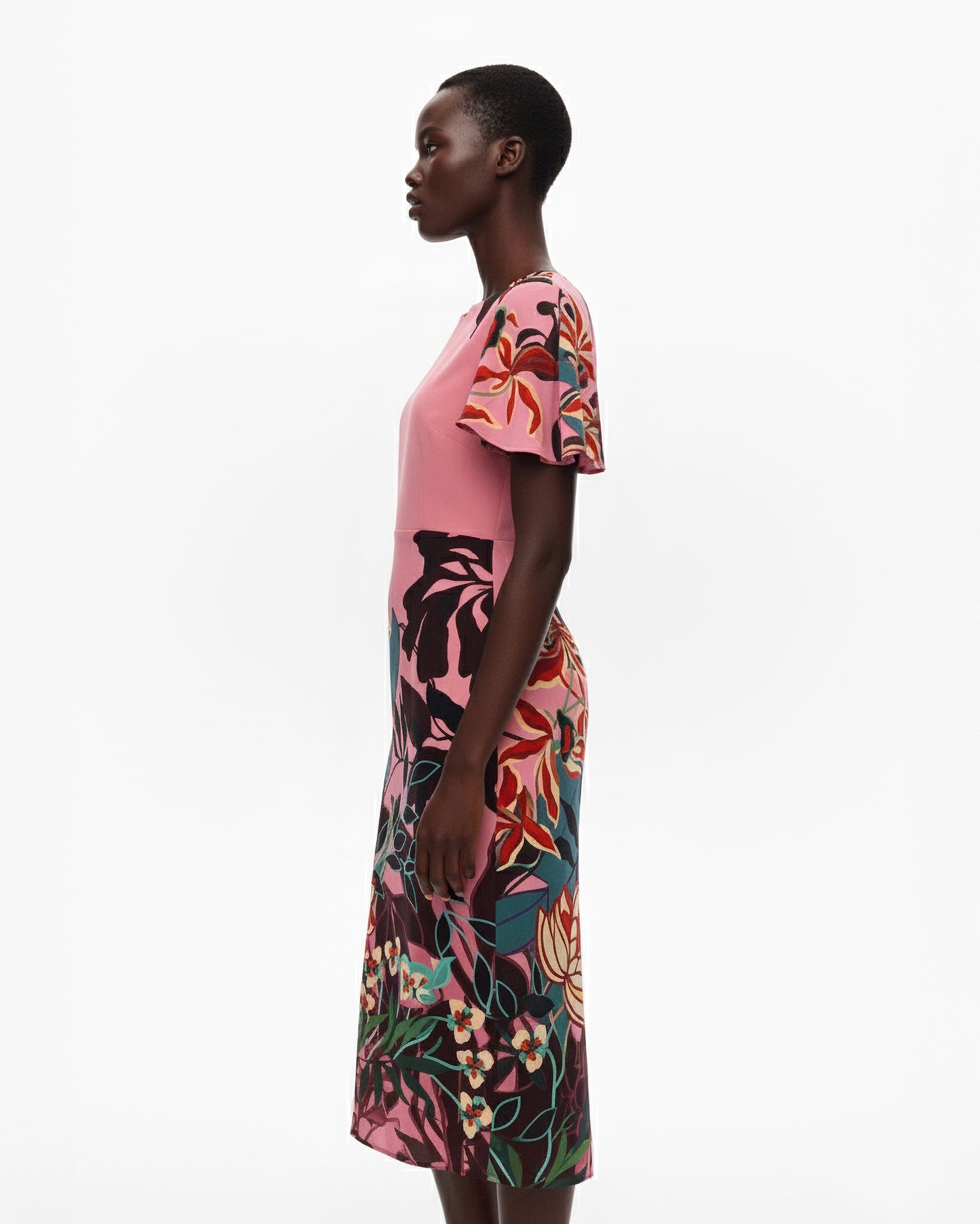 FLORAL PANEL SILK MIDI DRESS